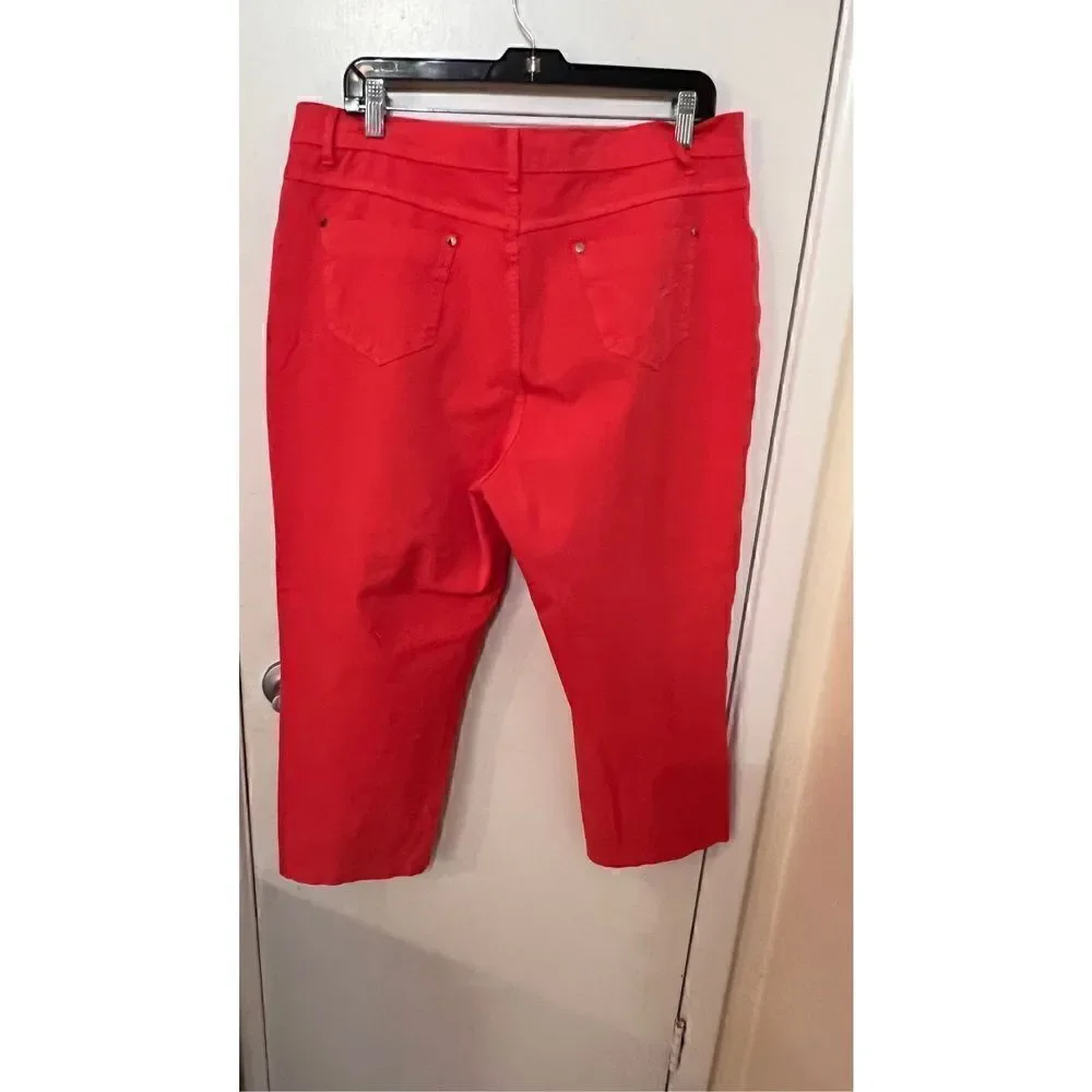 Marble Women's Mid Rise Capri Pants Dark Wash Stretch Casual Red Size 12